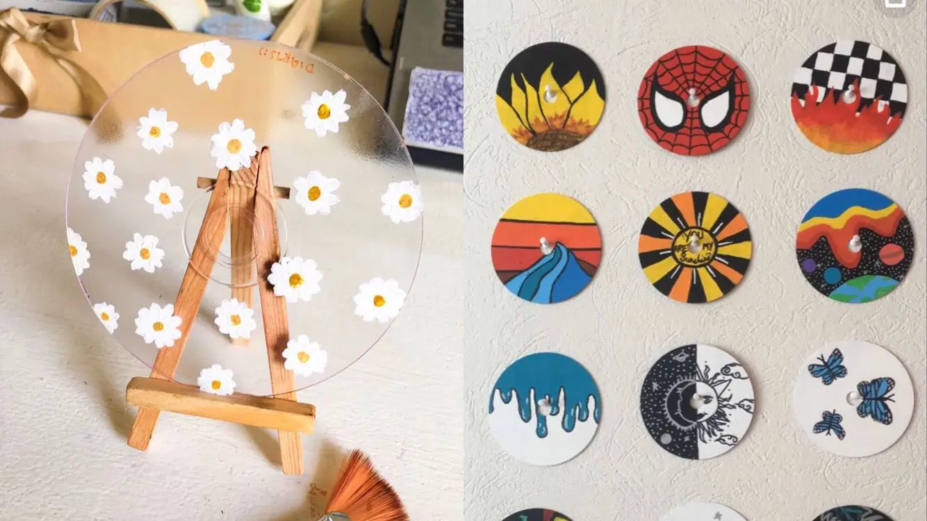 hiasan dinding dari cd bekas yang di lukis